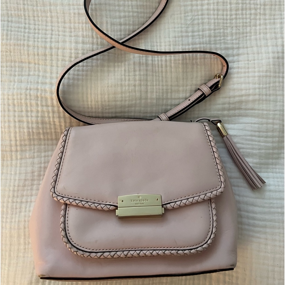 Kate Spade New York Blush Pink Leather Scalloped Braided Crossbody Bag Purse